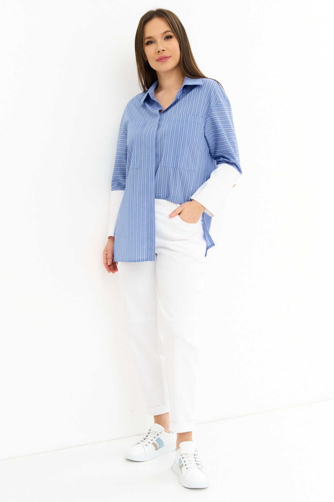 Блузка Магия Моды 2256 голубой в полоску - фото 5